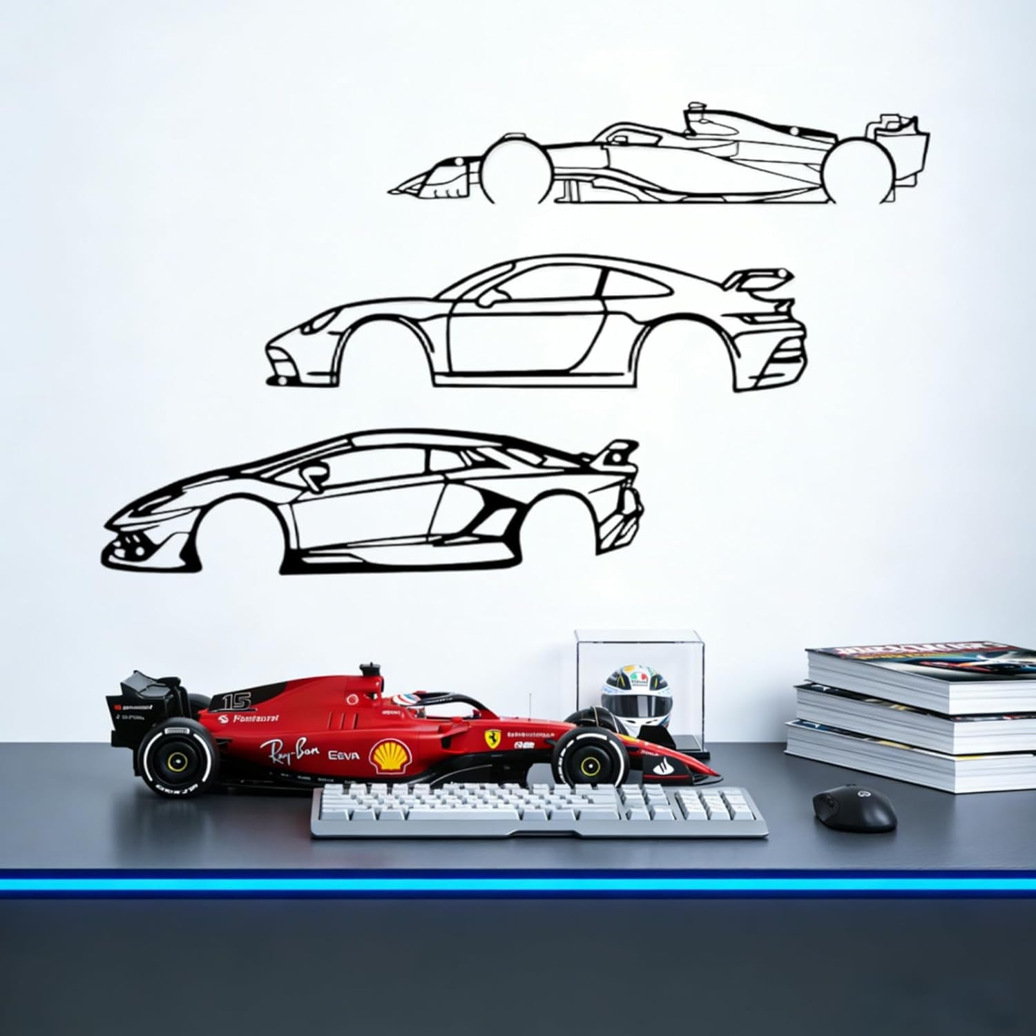 Dynamic Metal Racing Car Wall Art Decor - Set of 3 Sleek Silhouette Signs for Garage, Bedroom, Man Cave & Automotive Enthusiasts