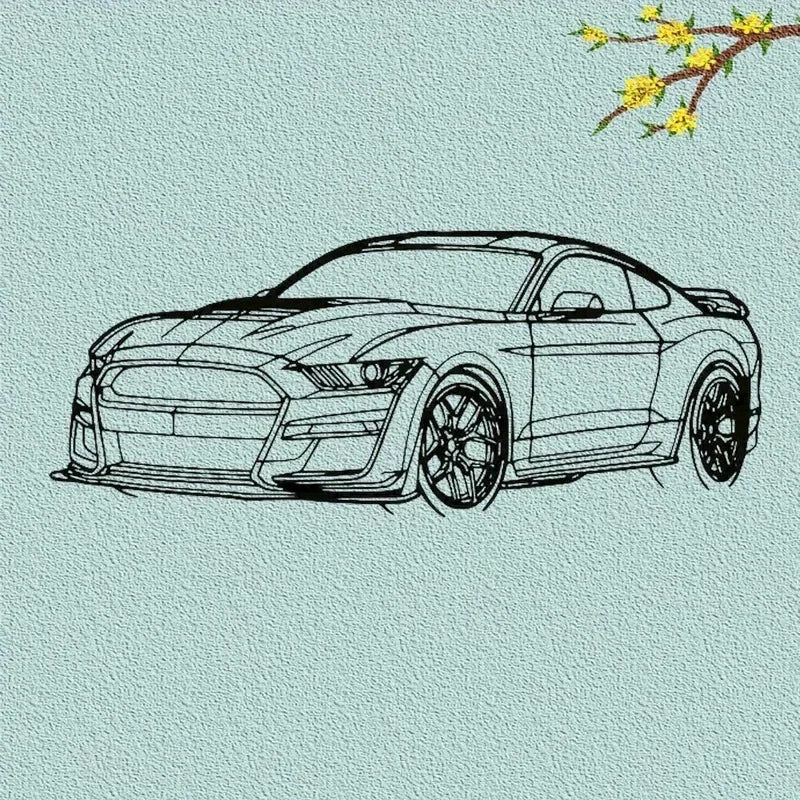 Modern Sleek Metal Car Outline Wall Sculpture Laser-Cut Line Art Decor for Home Office Garage Auto Repair Shop