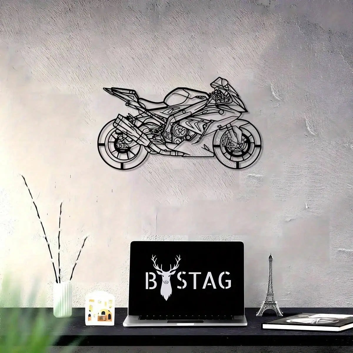 Bohemian Style Metal Motorcycle Wall Art - 11.81" Outdoor Sculpture for Garden, Patio & Living Room Decor