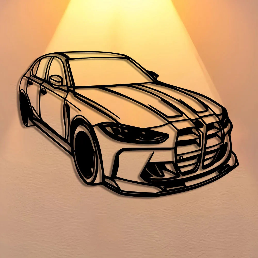 Modern Luxury Car Metal Wall Art - Sleek Black Iron Design with Red Accents, Perfect for Office, Living Room, Bedroom, Terrace