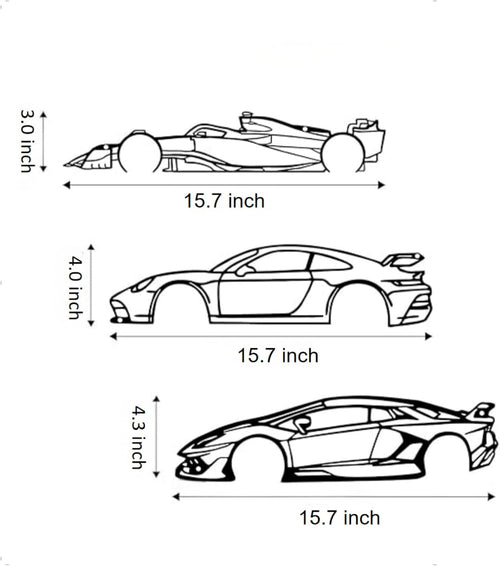 Dynamic Metal Racing Car Wall Art Decor - Set of 3 Sleek Silhouette Signs for Garage, Bedroom, Man Cave & Automotive Enthusiasts